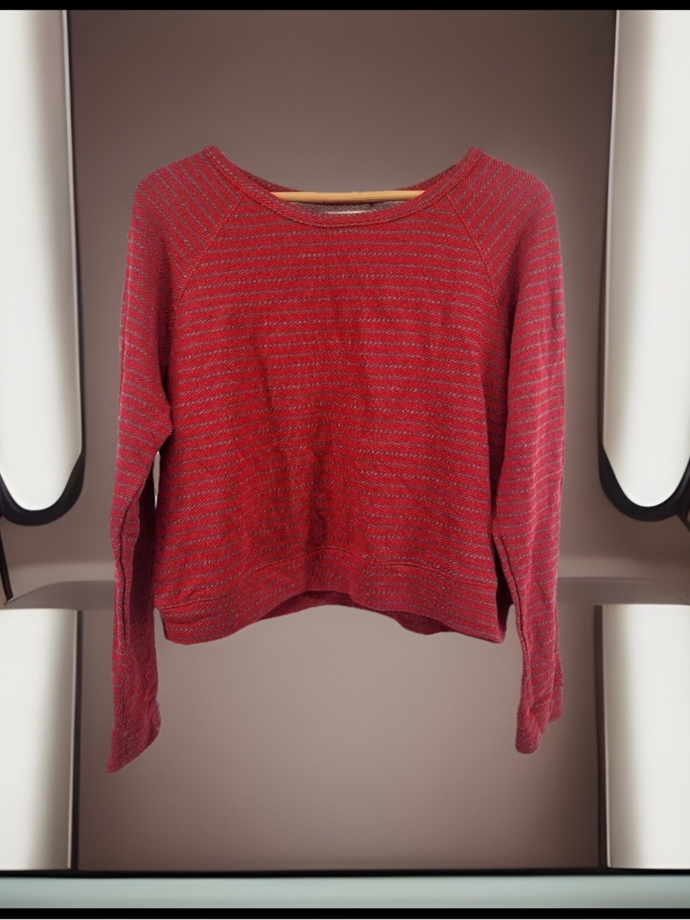 Textile Elizabeth & James Striped Red Cropped Long Sleeve 100%Cotton Sweatshirt